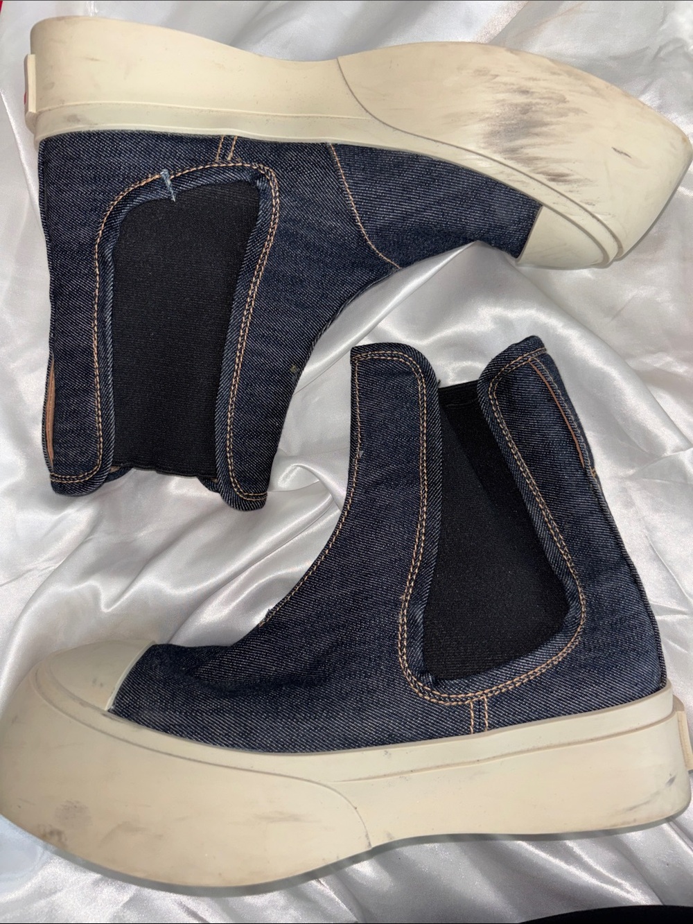 Marni Denim Chelsea Platform Sneakers - Dark Blue & Cream Size 41 US 11